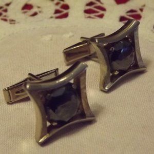 Vintage Sherman Black Glass Rhinestone Cuff Links